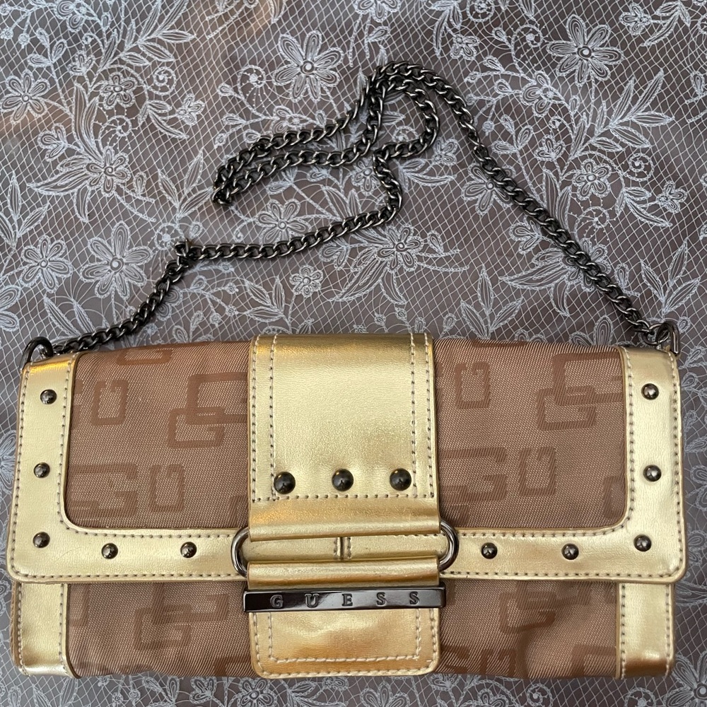 GUESS Gold and Brown Clutch